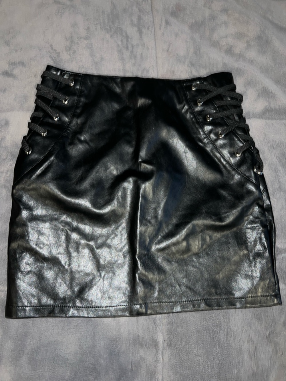 Seek The Label Black Faux Leather Mini Skirt with Side Lace-Up